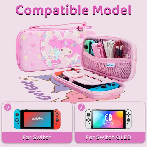 Vista 2 de FUNDIARY Pink Carrying Case for Nintendo Switch and Switch OLED, Cute Carry Case for Switch and Switch OLED Console, Shockproof Hard Travel Case