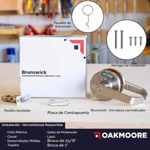 Vista 3 de Manija de puerta comercial OAKMOORE Cerradura para baño vacante, ocupado y comercial para baño público y edificios industriales