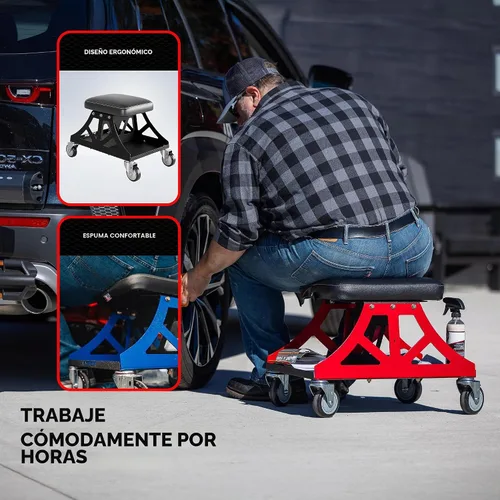Vista 4 de Vyper Low Pro - Taburete de garaje con asiento extraíble para mecánicos, automoción, bricolaje, silla de taller con ruedas de capacidad de 400