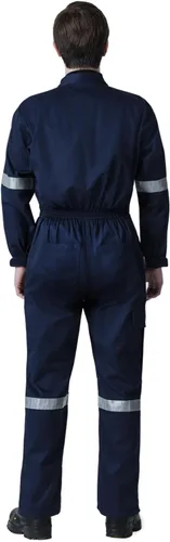 Vista 2 de Lazzar Overol industrial unisex de manga larga resistente Cinta reflectante gris Material de algodón y poliéster Mujer-hombre