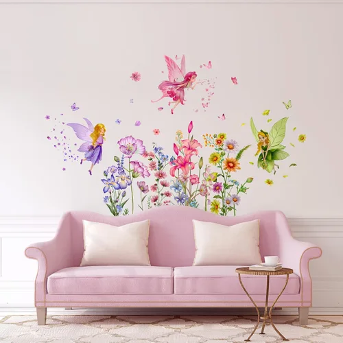 Vista 7 de Supzone Pegatinas de Pared de Hada de Flores Calcomanías de Pared de Niña Mariposa Pegatinas de Arte de Pared de Vinilo Removible para Niñas Bebé