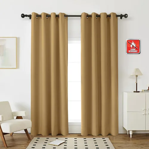 Vista 10 de Fcosie Cortinas ignífugas de 54 pulgadas de largo (2 paneles, beige), cortinas opacas 80% para dormitorio, sala de estar, cortina de oscurecimiento
