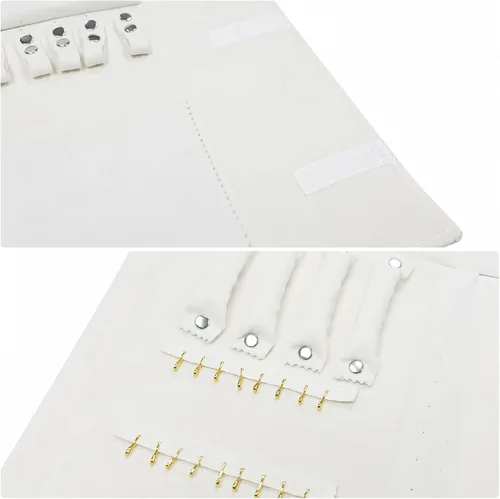 Vista 7 de UnionPlus - Estuche de terciopelo para joyería de viaje, bolsa enrollable para collares, pulseras, gran organizador de joyas para viajes, multi Beige
