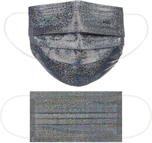 Vista 5 de Mascarillas desechables brillantes de moda, 3 capas transpirables metálicas brillantes con diseño de moda