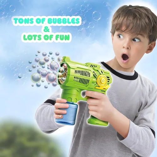 Vista 5 de Juego de 2 pistolas de burbujas con baterías, juguetes sopladores automáticos de burbujas para niños y niños pequeños, 1 disparador de burbujas azul