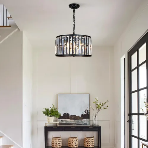 Vista 4 de Weesalife Candelabros de cristal para comedor sobre mesa, 6 luces modernas para dormitorio, lámparas de tambor para isla de cocina, sala de estar