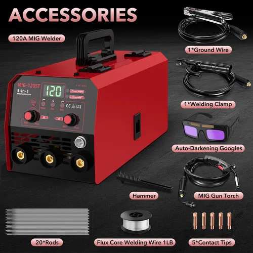 Vista 9 de Soldador MIG YesRight 110V, 120A Flux Core MIG/Lift TIG/Stick Máquina