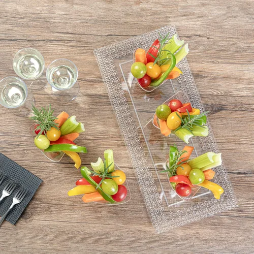 Vista 6 de Restaurantware Vasos pequeños de 4 onzas para servir 20 tiradores de postres triangulares, diseño Crescendo desechable, mini tazas de postre