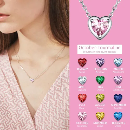 Vista 3 de ChicSilver 925 Sterling Silver 12 Months Sparkling Round Cut Created Birthstone Pendant Necklace, 16 Inch Rolo Chain (with Gift Box)
