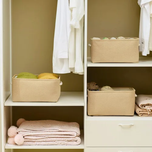 Vista 3 de TheWarmHome Contenedores de almacenamiento para estantes, tamaño mediano, 3 unidades, 13.8 pulgadas de largo x 9.8 pulgadas de ancho x 6.7 pulgadas