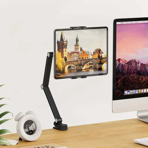 Vista 7 de Houele Soporte para Tableta, Brazo Plegable Ajustable para Tableta iPad Soporte de Escritorio con Base Giratoria de 360°, Soporte para Teléfono