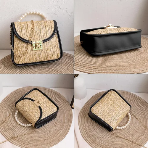 Vista 3 de CHARMORE Bolso cruzado para mujer, pequeño bolso de paja para playa, bolso de hombro tejido elegante, bolsos de viaje