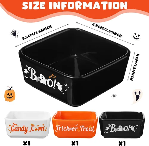 Vista 2 de Tanlade 3 piezas de tazón de caramelos de Halloween, mini plato para decoración de bandeja escalonada, tazón de caramelos de maíz cerámico
