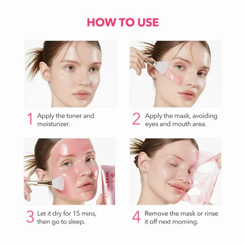 Vista 2 de APRILSKIN Dúo de cuidado de poros y brillo con cepillo de gelatina: TXA Niacinamide 99 Máscara de envoltura nocturna Duo y cepillo de gelatina