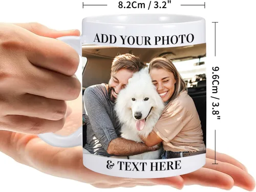 Vista 4 de Taza personalizada, tazas de café personalizadas con imagen y texto, taza de cerámica de 11 onzas, regalos personalizados para mamá papá, regalo