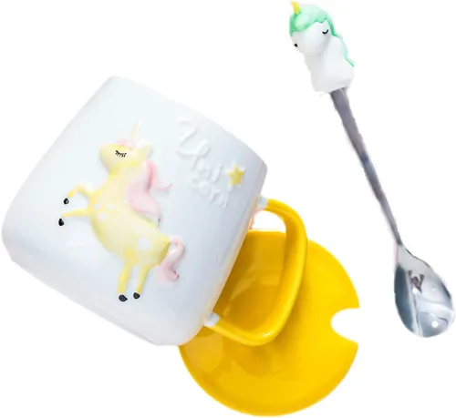 Vista 5 de Taza de globo de aire caliente con tapa, cuchara para niños, taza de leche de dibujos animados, taza 3D, taza de café de cerámica, taza de té