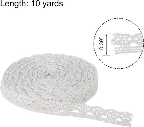 Vista 2 de MECCANIXITY Cinta de encaje de algodón de 10 yardas de 0.39 pulgadas para manualidades, envoltorios de regalo, diademas, boda, blanco, estilo 1