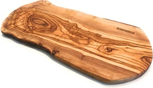 Vista 5 de Tabla de charcutería de madera de olivo rústica hecha a mano de 16" con borde de corteza por Orchard Hardwoods - Bandeja para cortar, picar, servir.