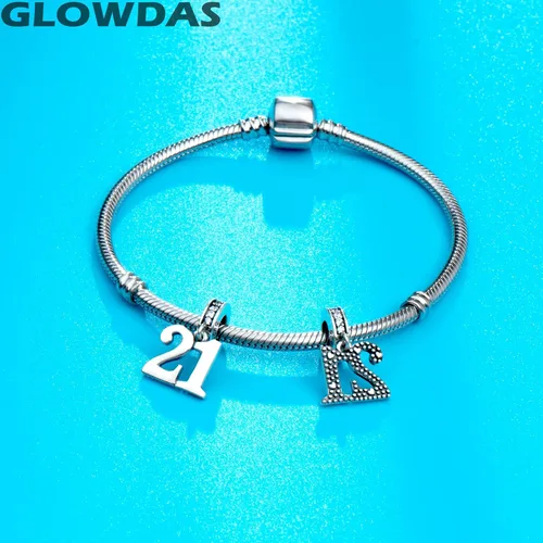 Vista 3 de GLOWDAS Abalorios de cumpleaños de 10 a 25 28 30 31 33 35 36 40 45 50 55 60 65 70 75 80, abalorios de plata de ley 925 para pulseracollar