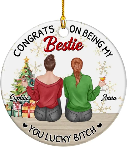 Vista 10 de Adorno de Bestie, Congrats On Being My Bettie You Lucky - Adorno de Navidad personalizado, regalos para alma gemela, árbol de Navidad colgante