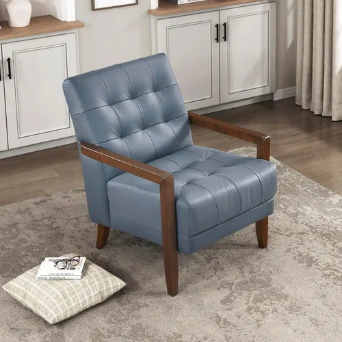 Vista 15 de Lexicon - Silla decorativa moderna, de lujo, de piel genuina, para sala de estar, con cojines capitonados, sillón con estructura de madera maciza