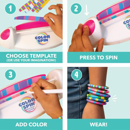 Vista 4 de Colorspin - Kit eléctrico para hacer pulseras de la amistad, haz pulseras en minutos para cumpleaños y regalos de amistad, haz 15 pulseras, diseño