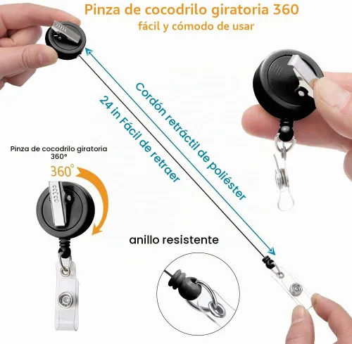 Vista 5 de Carrete retráctil azul para tarjetas de identificación con clip de cocodrilo, paquete de 3 clips para tarjetas de identificación (enfermera azul)