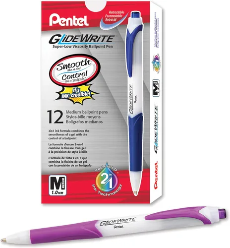 Vista 22 de Pentel GlideWrite - Bolígrafo con tinta TechniFlo (³/₆₄ pulgadas), trazo medio, tinta azul, paquete de 6 (BX910BP6C)