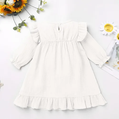 Vista 2 de FYMNSI Vestido floral con bordado étnico mexicano para bebé, vestido casual para niños, manga larga, volantes, playa, vacaciones, vestido de verano