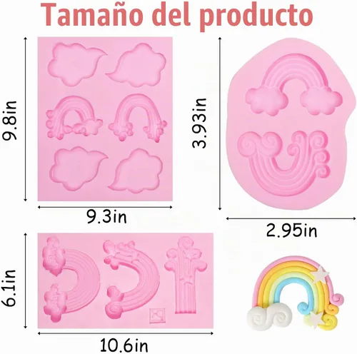 Vista 3 de Moldes de fondant de nube, 3 unidades, molde de silicona arcoíris para decoración de pasteles de chocolate, dulces, azúcar, cupcakes, decoración