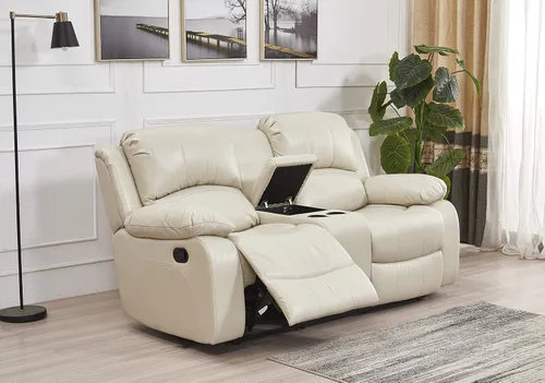 Vista 2 de Betsy Furniture Sofá reclinable de piel sintética con consola 8018, varios colores (beige, sofá biplaza)