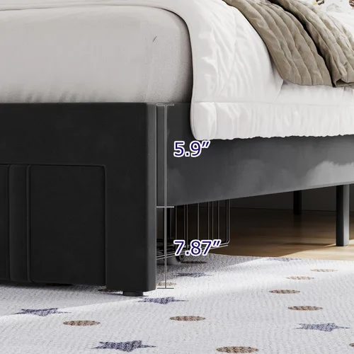 Vista 5 de VECELO Base de cama de tamaño individual con cajón de almacenamiento, base de cama de plataforma resistente con cabecera y fuerte soporte de Negro