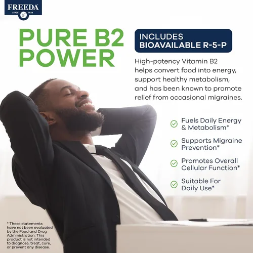 Vista 4 de FREEDA Suplemento de vitamina B2 de 400 mg con riboflavina-5-fosfato – Vitaminas B2 de alta potencia riboflavina 400 mg por porción para energía