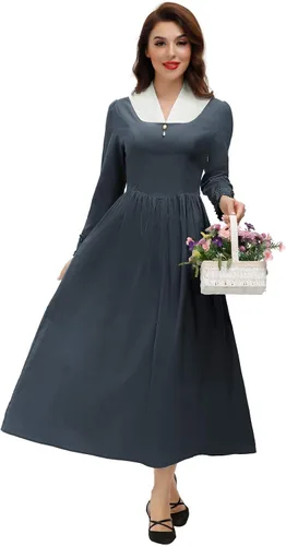 Vista 4 de SCARLET DARKNESS - Vestido colonial para mujer, disfraz sencillo de pionera de la pradera