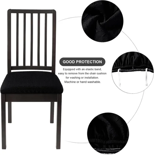 Vista 3 de SearchI Fundas de Asiento para Sillas de Comedor Elásticas de Jacquard Juego de 4, Protector de Cojín de Silla Tapizada Extraíble y Lavable Fundas
