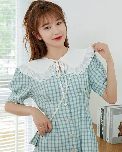Vista 2 de Elegtiskas Cuello falso para mujer con cuello redondo y encaje mini