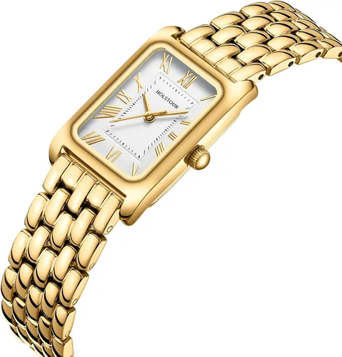 Vista 2 de Relojes para mujer, pulsera vintage, esfera romana, caja rectangular, reloj dorado, impermeable, con herramientas