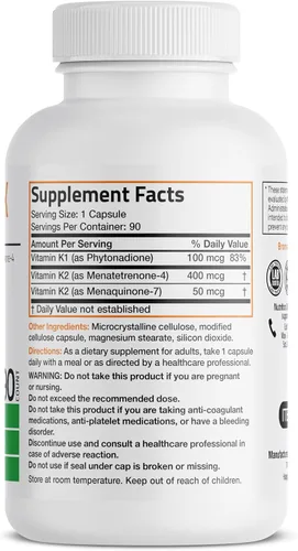 Vista 2 de Suplemento de Vitamina K Triple Play de Bronson (vitamina K2 MK7 / vitamina K2 MK4 / vitamina K1) 0,00002 oz, 1