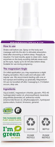 Vista 7 de BetterYou Spray corporal muscular de magnesio, relajante tópico de magnesio y aceite esencial, lavanda y manzanilla, promueve un mejor sueño, 3.38
