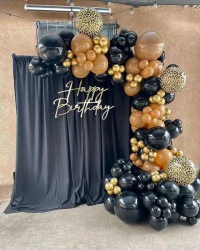 Vista 7 de Cortina de fondo negra: 2 paneles de 5 pies x 10 pies - Cortina de fondo de fotos de poliéster para escenario de boda, fiesta de cumpleaños