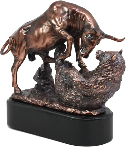 Vista 3 de Ebros Wall Street - Estatua de oso trouncing con base de pedestal, escultura de resina galvanizada de bronce de toro contra oso, regalos ideales