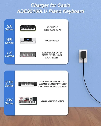 Vista 4 de VHBW Cable de alimentación CC de 9.5 V compatible con teclado Casio ADE95100LU, compatible con la fuente de alimentación de teclado Casio LK-135