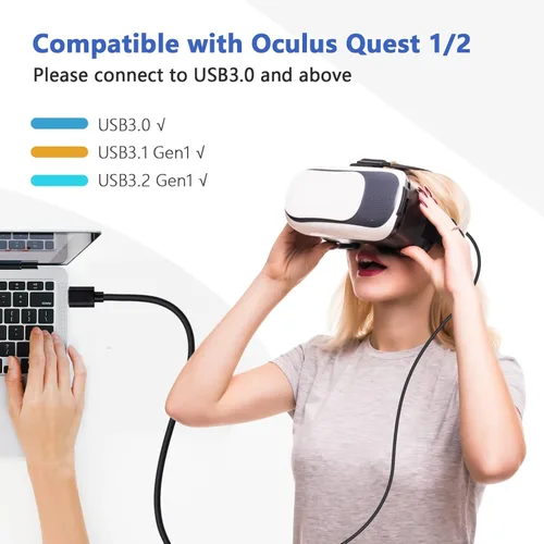 Vista 5 de Cable de enlace de 16 pies compatible con OculusMeta Quest 21 accesorios de realidad virtual transferencia de datos de alta velocidad y cable