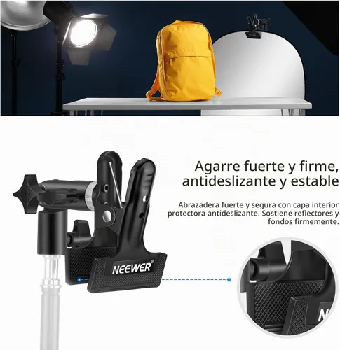 Vista 3 de Soporte de abrazadera de metal resistente para estudio fotográfico NEEWER para reflector