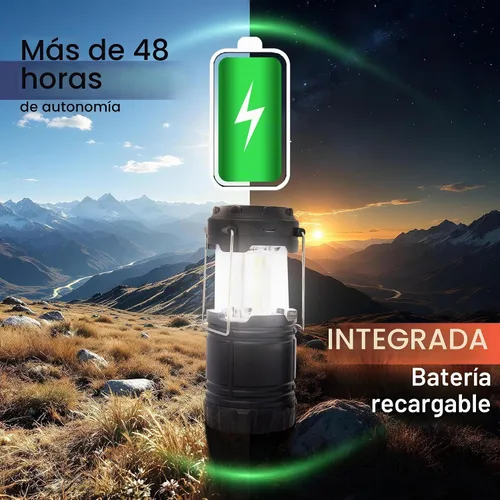 Vista 3 de Linterna de camping recargable, paquete de 2 – Linterna LED para campamento alimentada por batería, linterna solar impermeable para emergencias