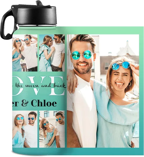 Vista 11 de Botellas de agua personalizadas para niñas, de acero inoxidable con aislamiento de doble pared con pajita, botella de agua de color degradado