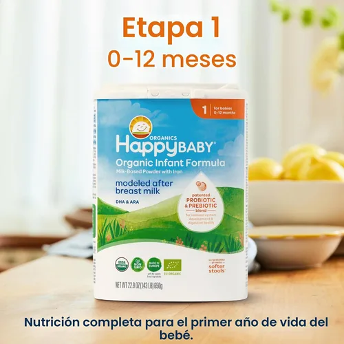 Vista 3 de HAPPY BABY Etapa 1, 0-12 meses, fórmula orgánica para bebés, 22.9 onzas