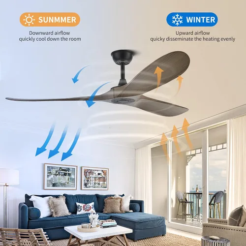 Vista 5 de Ventilador de techo de 52 pulgadas sin luz, ventilador de techo para exteriores con control remoto, 3 cuchillas de plástico con gran flujo de aire