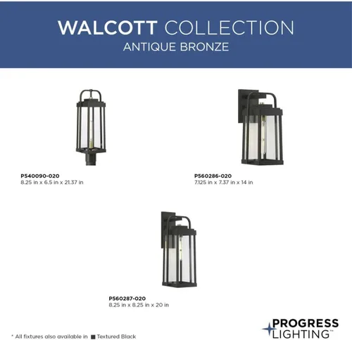 Vista 3 de Progress Lighting Walcott Collection - Farol de pared de transición para exteriores, 1 luz, cristal transparente, bronce antiguo