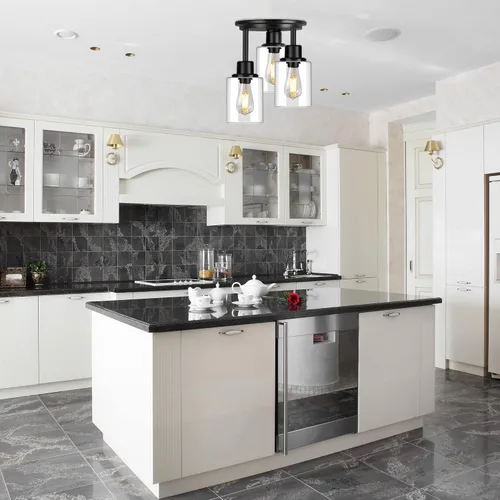 Vista 8 de ROTTOGOON Lámpara de Techo Semiempotrada, Accesorios de Luz de Techo de 3 Luces Cerca del Techo, Accesorios de Luz de Cocina Negro Mate